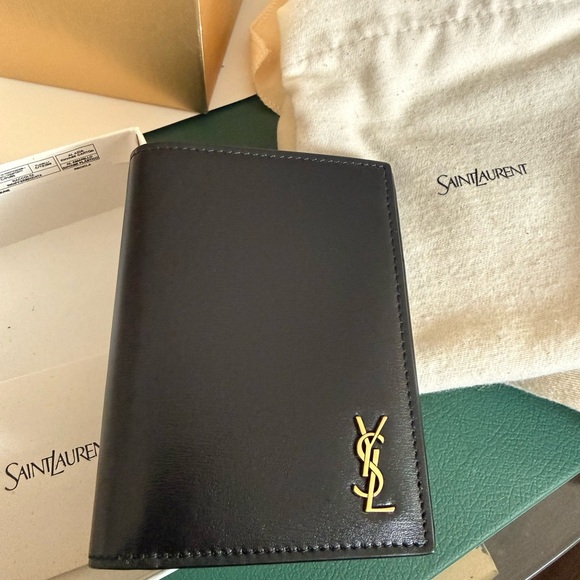Saint Laurent Black Leather Key & Card Holder with Gold YSL Logo